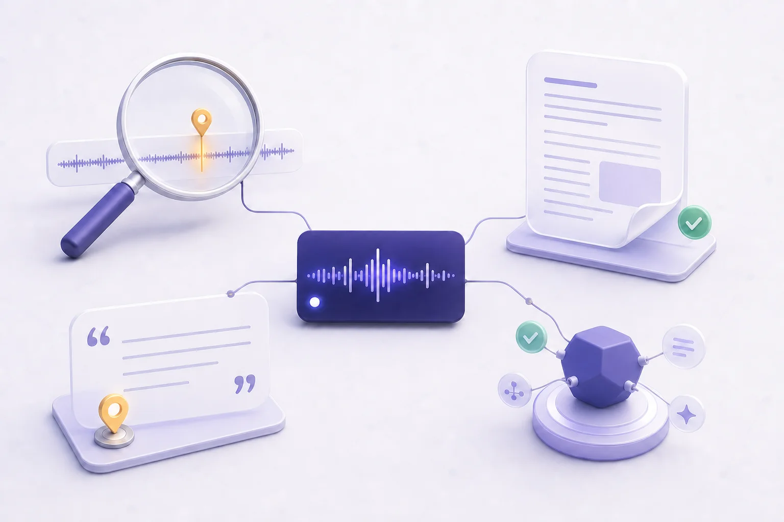 A podcast episode branching into searchable moments, crawlable pages, citations, and an AI tool.